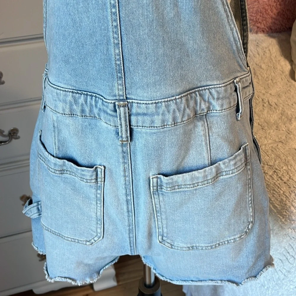 Light Blue Denim Overall Shorts
